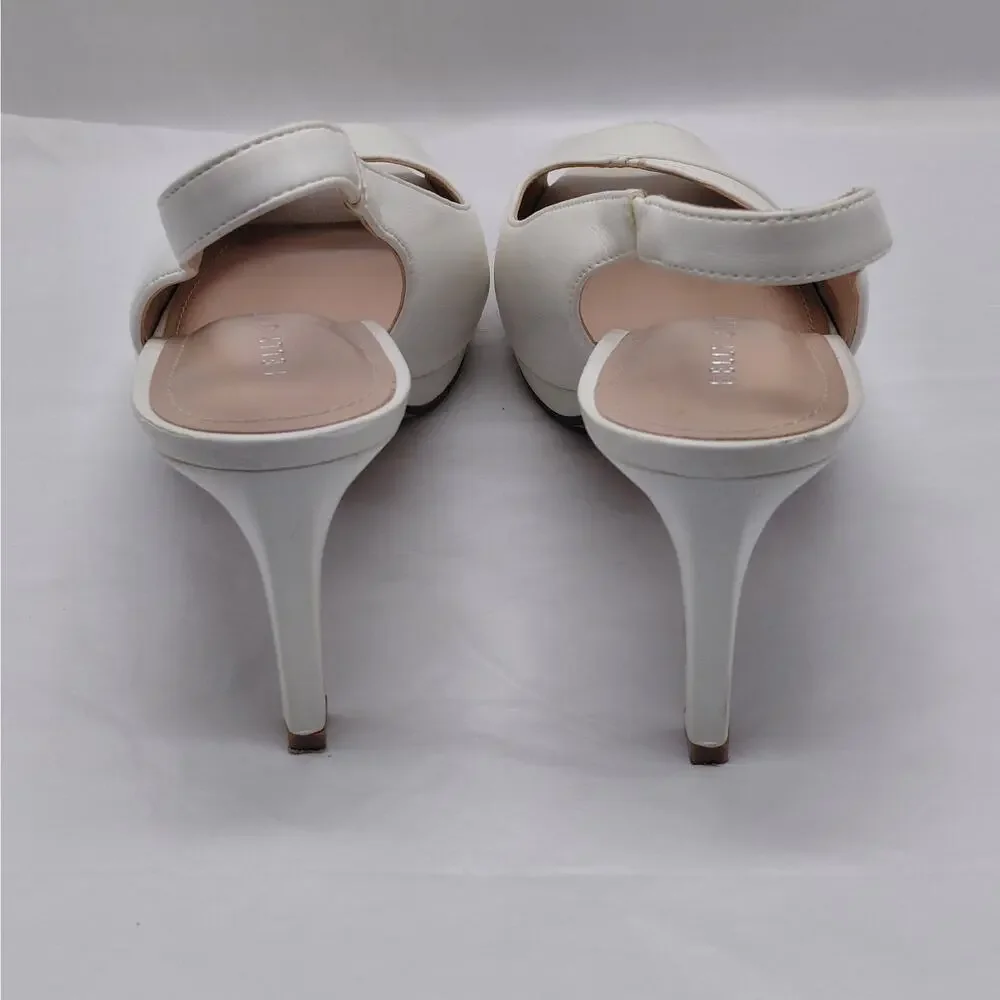 Kelly & Katie Womens Slingback Heels Size 9 White Peep Toe Pumps Bridal Shoes